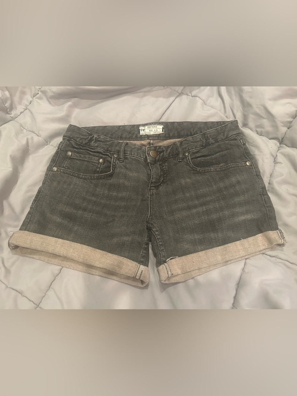 Free People Gray Rolled-Hem Denim Shorts
